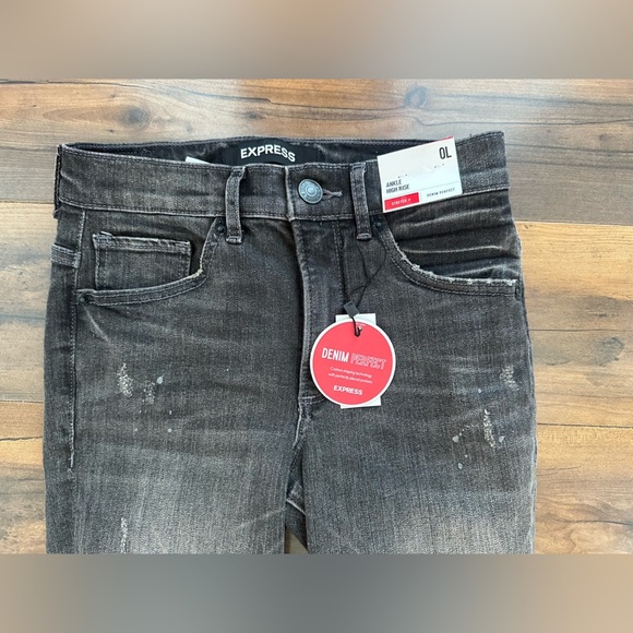 Express “Denim Perfect” Ankle High Rise Skinny – 0L – Charcoal Black Distressed - Picture 3 of 11